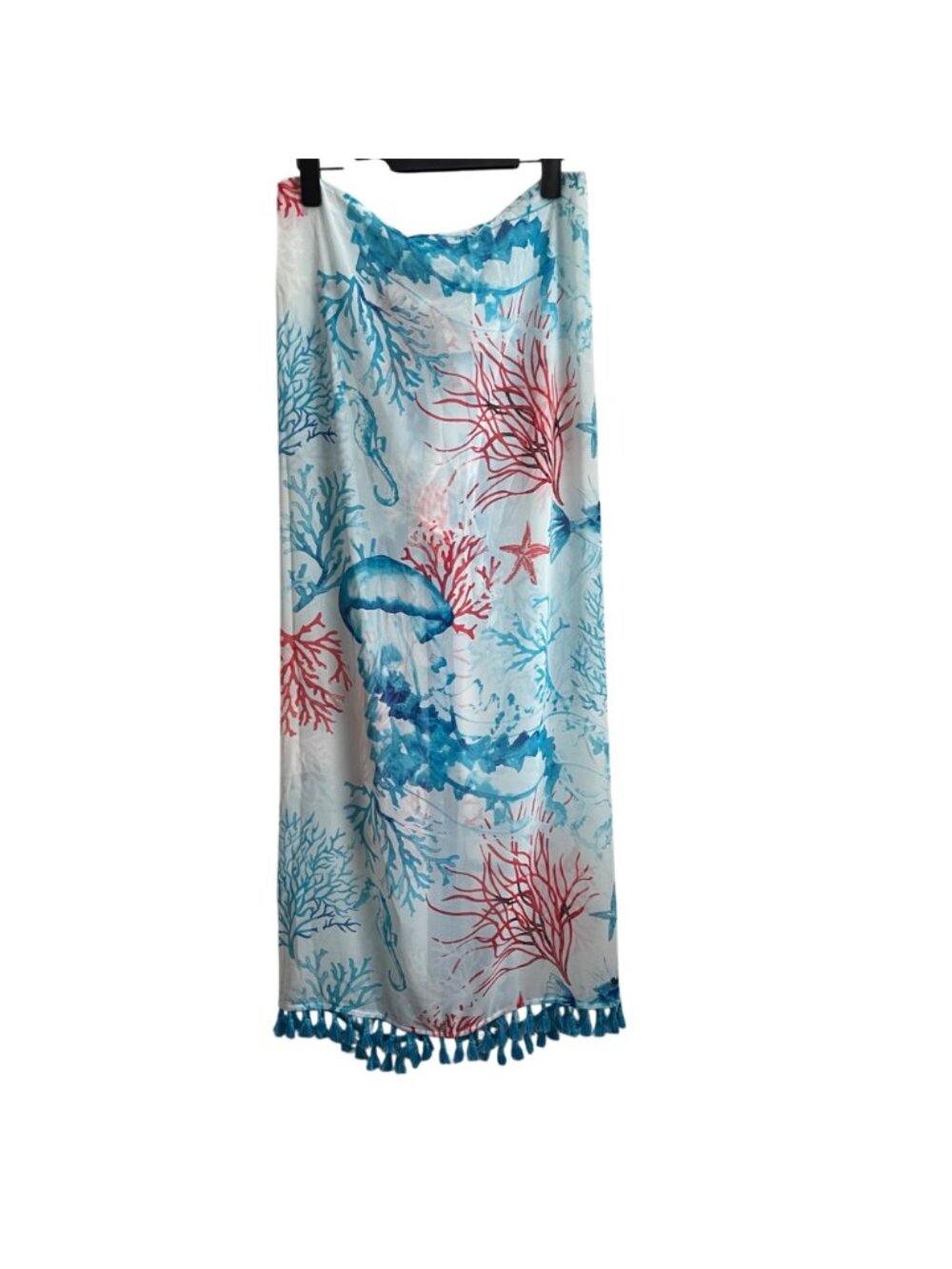 WHBM Women Coastal Beach Sarong Swim Cover Up OS Tassel Sheer Resort Vacation - Picture 2 of 6